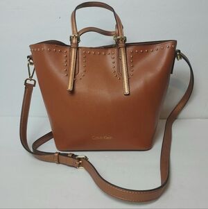Calvin Klein Toni Studded Tote Bag Crossbody Purse BROWN